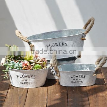 Galvanized Flower Metal Tin Planter | Galvanized Herb Planter