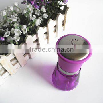 Purple Glass Salt and Pepper Squat Bottle With Stainless Steel Cap photo-2