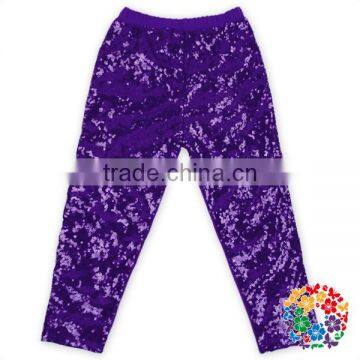 Purple Knit Cotton Sequins Sparkly girl tight leggings pants Wholesale baby girl leggings