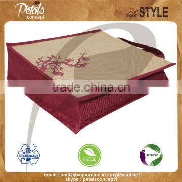 Three Bottle Jute Wine Bag With Wooden Cane Handle photo-4