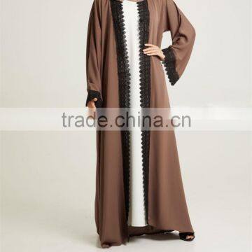 Dubai Wholesale Clothing 2017 Tassle Belt Lace Detailing Pop up Buttons Mocha Nida Open Dubai Abaya photo-2