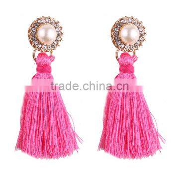 Bohemian Jewelry Imitation Pearls With Long Colorful Tassel Charms Earrings for Women photo-2