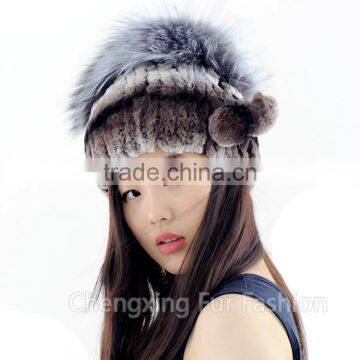 CX-C-244A Knitting Style Women Genuine Rex Rabbit Fur Beanies photo-2