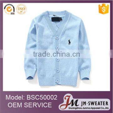 Latest boys plain blue sweater custom children cotton cardigan for school