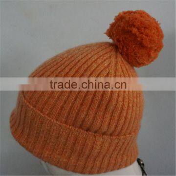 2014spring wholesale knit pattern cashmere hat with pom pom made in china