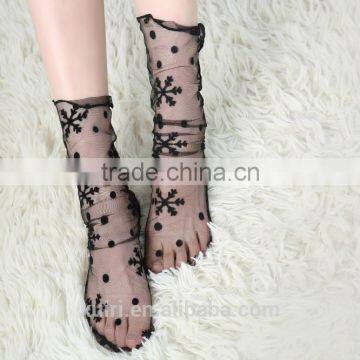 WS-24 Sexy Breathable Silk Heap Heap Soft Elasticity Black Fishnet Lace Flower Mesh Ankle Fashion Socks Summer Style photo-2