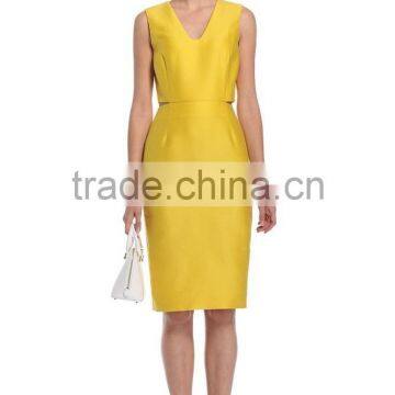 Office Ladies Simple Blank Yellow/black Back Split Carrer Formal Dresses