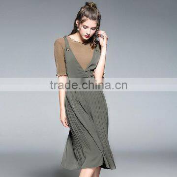 Dresses In Casual Dresses Deep V-Neck Strapless High-waisted Accordion Pleated Skit Two Pieces Dresses photo-4