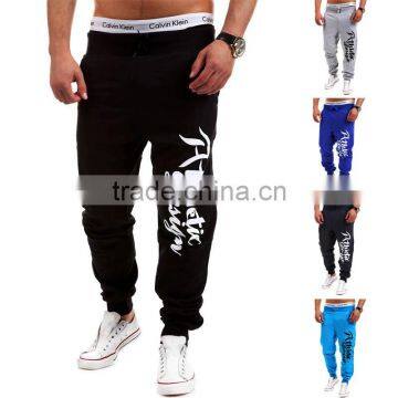 Men's Solid Color Letter Printed Loose Sport Pants Drawstring Jogger Trousers