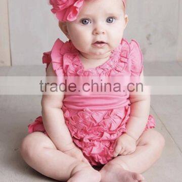 new design cute baby girls wear clothing plain pink ruffle baby rompers