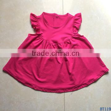 Top Selling Girls Cotton Frocks Designs Boutique Kids Hot Pink Flutter Pearl Dresses for Summer