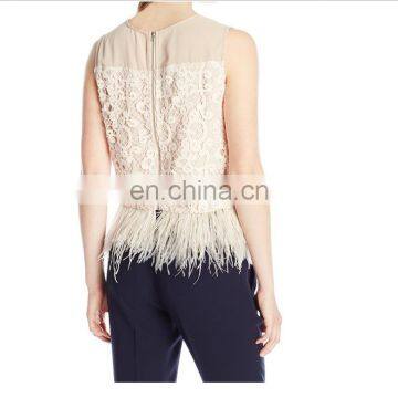 China top factory cheap price top girl sexy hot with hem feather