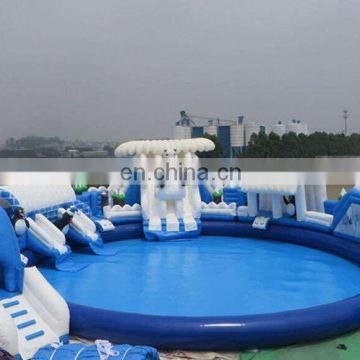 Outdoor Giant Inflatable Water Park With Water Swimming Pool & Obstacle Course