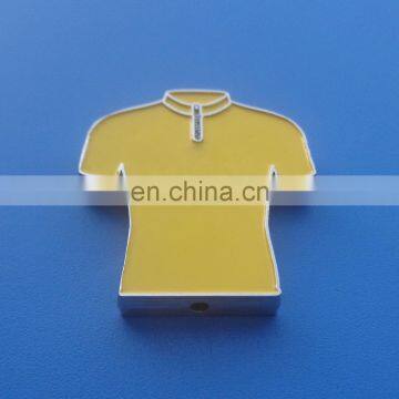 Plating silver 3D yellow T-shirt design metal bead for keychain