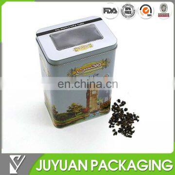 metel square tea storage tin box with PVC window for sale