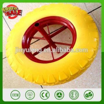 16 inch 4.00-8 Metail rim solid PU foam wheel for wheelbarrow barrow WB6400 spoke rim with axle solid tubeless tire