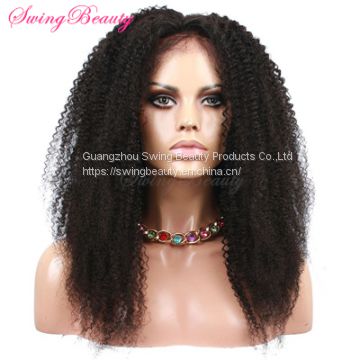 100% Natural Human Hair Wig Handmade Frontal Swiss Lace Kinky Curly