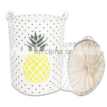 pineapple printed canvas ecofriendly laundry basket hamper clothing folding storage laundry basket with cover