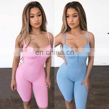 New Arrivals Best Sellers Summer Women Sexy V-Neck Sportswear Jumpsuit Ladies Bodycon Playsuit With Zippers photo-3