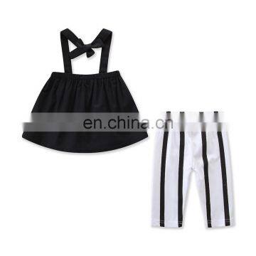 Girls Summer Outfit Kids black camisole tops + stripe pants Set for 1-6T