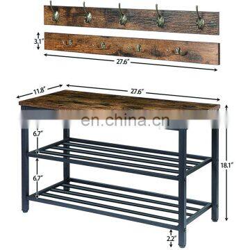 Living Room Custom Metal and Wooden Shoe Rack Bench 2 Tier Iron Steel Shoe Rack Online for Sale Simple Designs photo-4