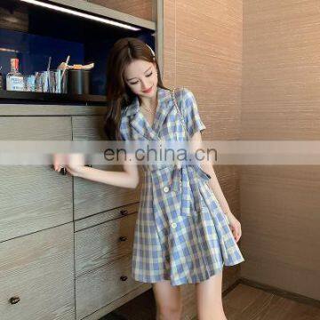 2020 Summer New Fashion Plaid Suit Skirt Short Sleeve Dress Women Factory Direct Wholesale photo-4