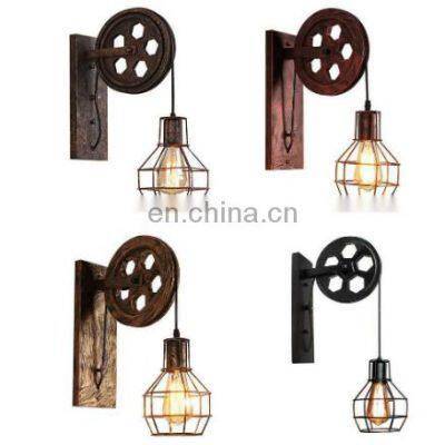 American industrial style retro pulley liron cage ed wall lamps for decoration