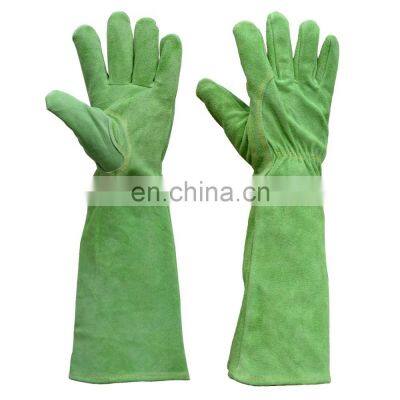 HANDLANDY IN Stock Dural Puncture Resistance Green Cowhide Long Sleeve Thorn Proof Gloves HDD5088