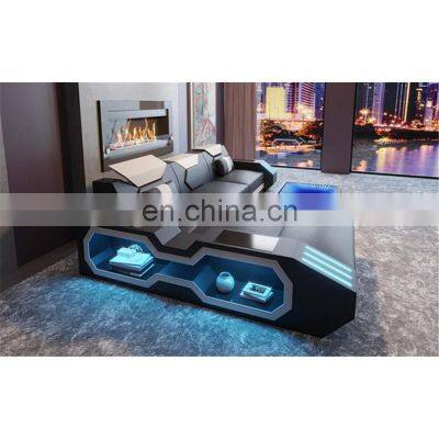 modern design leather corner sofa bed high quality living sofa cum bed with led lights