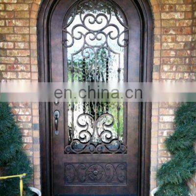 Patio Exterior Metal Gate Popular Handmade Grill Design Single Leaf Privacy Frosted Glass Entrance Wrought Iron Door photo-3