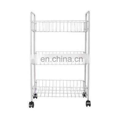 wholesale heavy duty white stackable tiered steel wire storage rack baskets with wheels