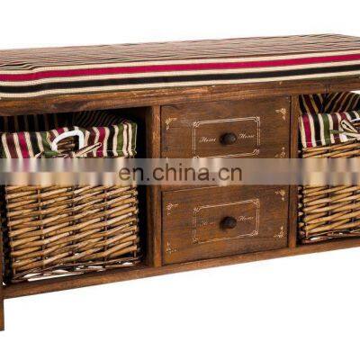 WOOD WICKER SEAT DRAWER STORAGE CABINET CUPBOARD HALLWAY FURNITURE SHOE RACK photo-2