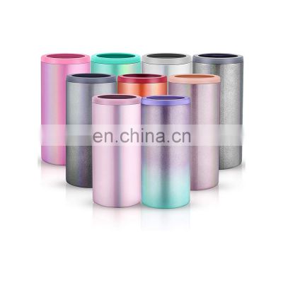 double wall slim suction pink custom printed metal can cooler insulated stainless steel sleeve