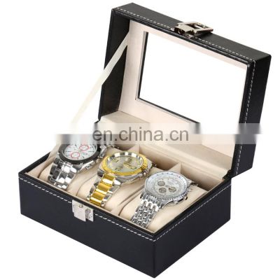 Wholesale fashion 3 slots PU leather watch storage box display leather watch box