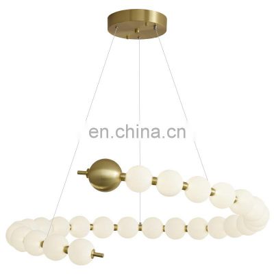 Luxury LED Chandelier Pearl Necklace White Glass Ball Pendant Lights For Indoor Home Living Room