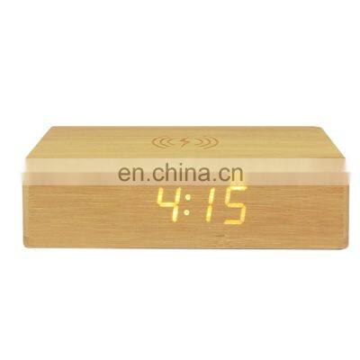 Modern Home Living Room Bedroom Natural Eco Friendly Voice Control Wooden LED Digital Alarm Clock With Recharge photo-3