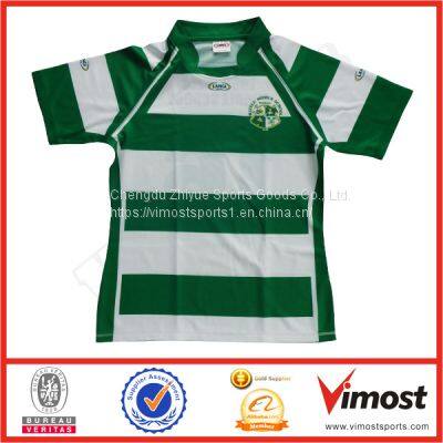 Custom Sublimation Green and White Rugby Jersey with 100% polyester