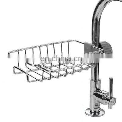 Faucet sponge holder hanging basket stainless steel adjustable kitchen sink cleaning brush soap dishwashing liquid drain rack