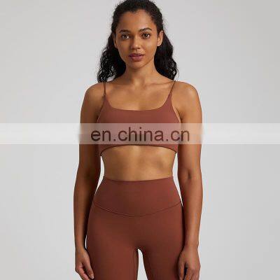 Summer New Thin Straps Sexy Padded Cross Back Open Back Sports Gym Fitness Wear Workout Soft Nude Feeling Women Yoga Bra Top photo-5