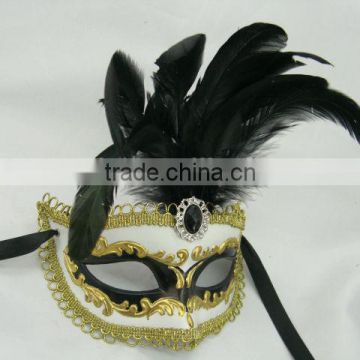 hand painting/fashion mask/venice feather masquerade mask/black/plastic/feater party mask