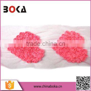 Fashion heart rosette flower trimming lace, chiffon flower trimming in heart shape