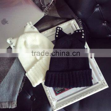 Fashion Charm Ladies Rhinestone Jewelry Pearl Bowknot Ear Cap Hat Beanie