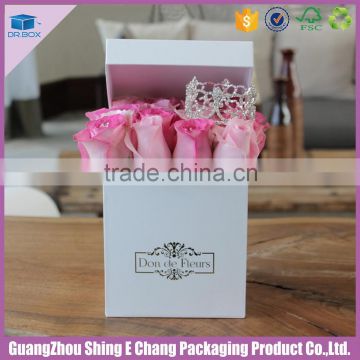 2016 Romantic rose decorate matt cardboard print hot stamp logo fresh flower box rectangle