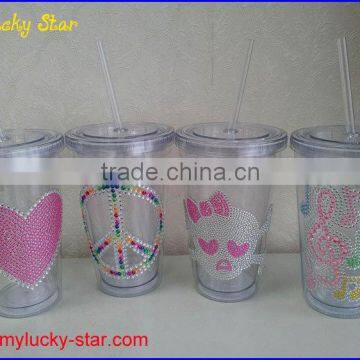 BPA Free Acrylic Double Wall 16 oz Tumblers With Straw and LED Light FDA Standard PVC or Rhinestone Decoration Mugs