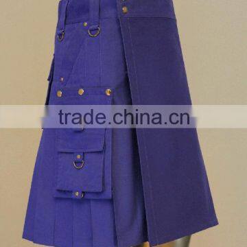 Purple Utility Modern Kilt With Two Side Zip Pockets Made Of Poly Cotton Cloth