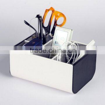 4 compartments leather desk organizer,tv remote control holder, mobile phone holder for office use