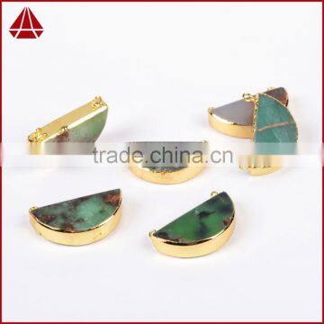 Half Moon Cresent Chrysoprase Pendant Necklace Jade Jewelry Jewels With Double Bails