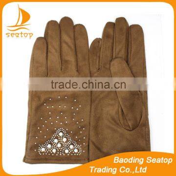 New 2016 Womans Suede Smart Phone Hand Gloves With Fake Diamonds photo-2