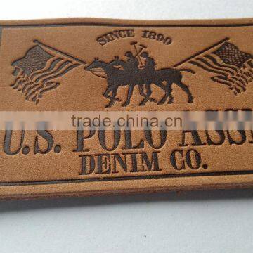 Custom good quality embossed brown leather label for jeans