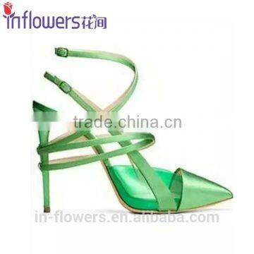 Green color sandals high heel shoes